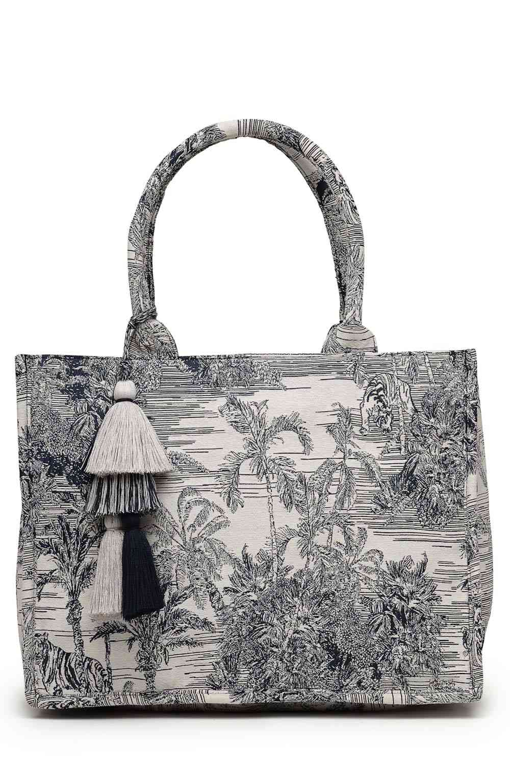 Beige Jacquard Cotton Handheld Bag