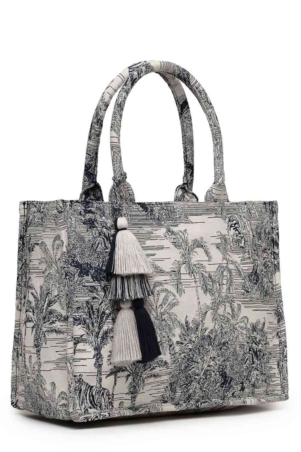 Beige Jacquard Cotton Handheld Bag