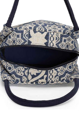 Tribal Beige And Navy Abstract Cotton Jacquard Handheld Bag