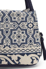 Tribal Beige And Navy Abstract Cotton Jacquard Handheld Bag