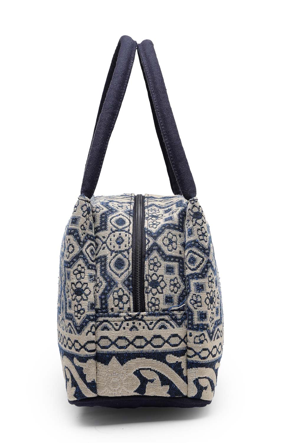 Tribal Beige And Navy Abstract Cotton Jacquard Handheld Bag