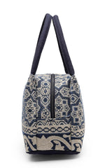 Tribal Beige And Navy Abstract Cotton Jacquard Handheld Bag