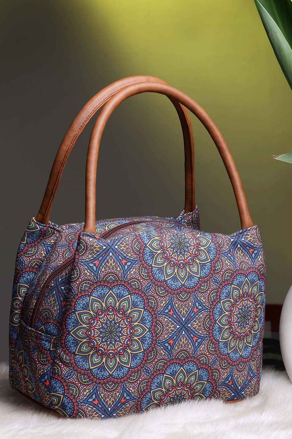 Tribal Multi And Tan Mandala Cotton Jacquard Handheld Bag