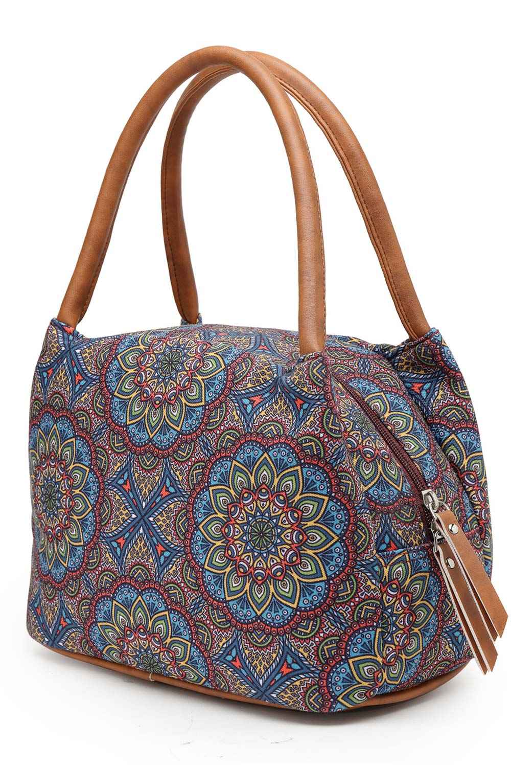 Tribal Multi And Tan Mandala Cotton Jacquard Handheld Bag