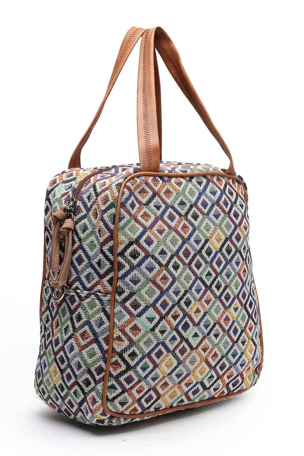 Geomat Multi And Tan Diamond Cotton Jacquard Sling Bag