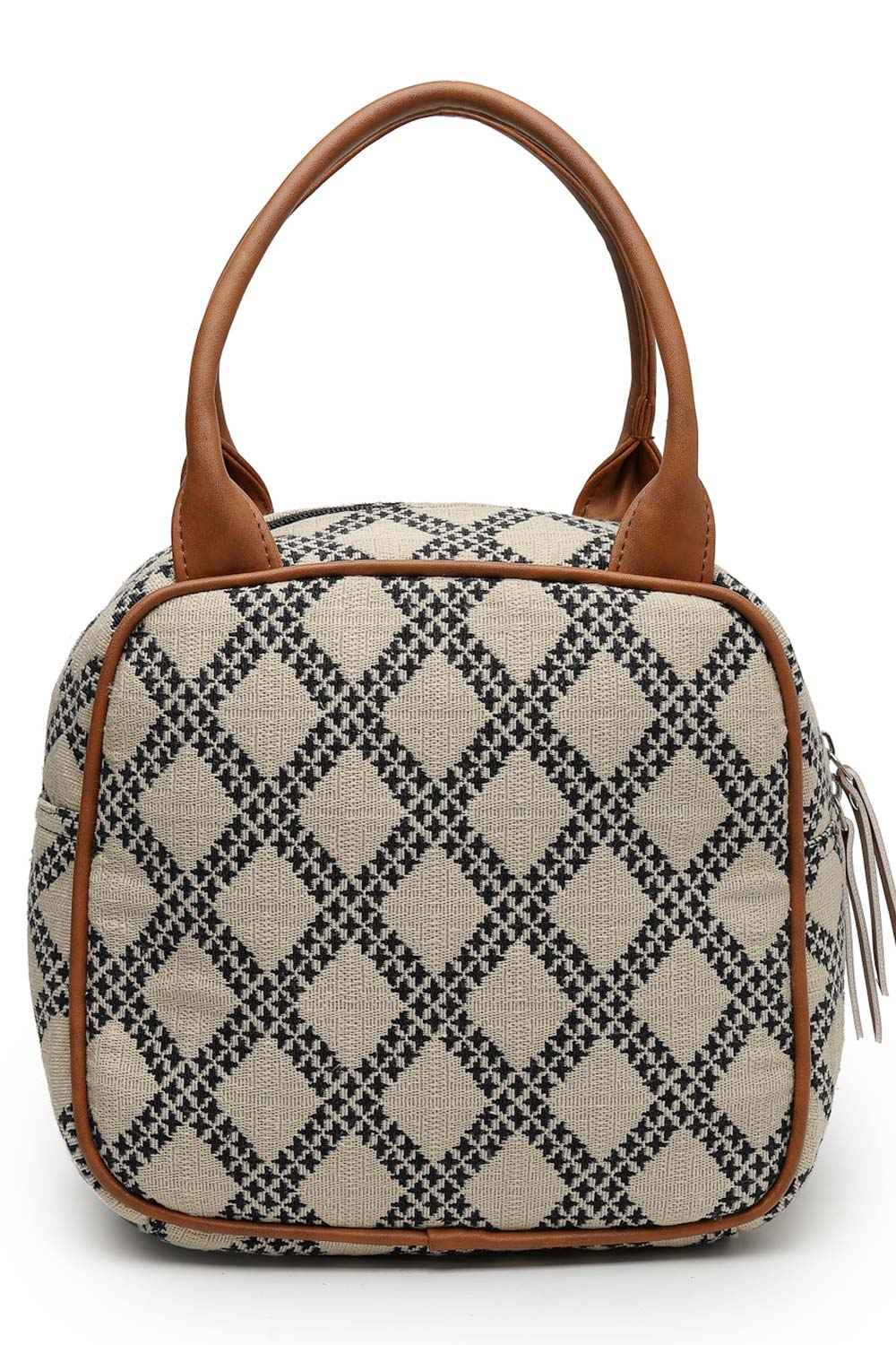 Geomat Beige, Black And Tan Lattice Cotton Jacquard Handheld Bag