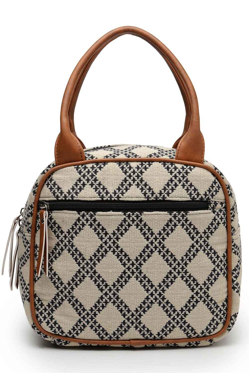 Geomat Beige, Black And Tan Lattice Cotton Jacquard Handheld Bag