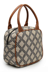 Geomat Beige, Black And Tan Lattice Cotton Jacquard Handheld Bag