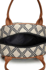 Geomat Beige, Black And Tan Lattice Cotton Jacquard Handheld Bag