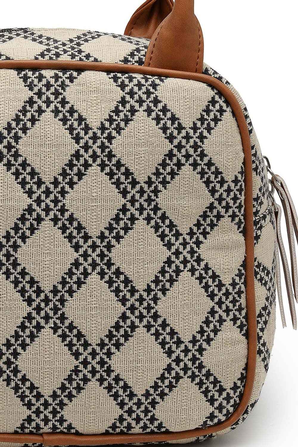 Geomat Beige, Black And Tan Lattice Cotton Jacquard Handheld Bag