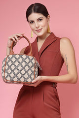 Geomat Beige, Black And Tan Lattice Cotton Jacquard Handheld Bag