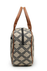 Geomat Beige, Black And Tan Lattice Cotton Jacquard Handheld Bag