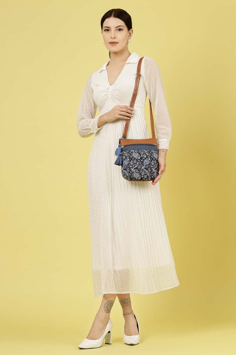 Lush Navy And Tan Paisely Printed Polycotton Sling Bag