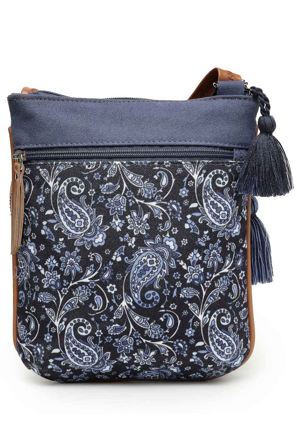 Lush Navy And Tan Paisely Printed Polycotton Sling Bag