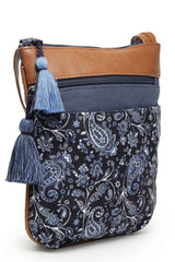 Lush Navy And Tan Paisely Printed Polycotton Sling Bag