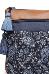 Lush Navy And Tan Paisely Printed Polycotton Sling Bag