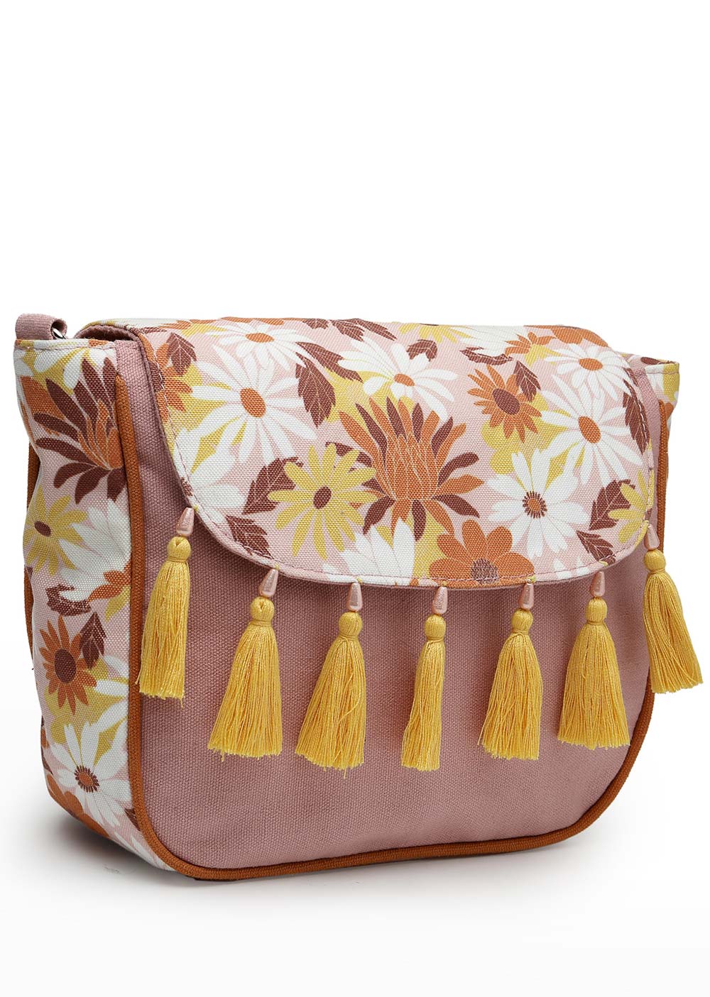 Lush Dusty Pink And Multi Floral Printed Polycotton Sling Bag