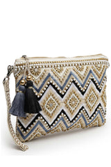 Boho Cream And Gold Chevron Embellished Cotton Jacquard Sling Bag