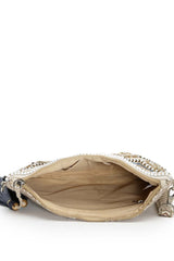 Boho Cream And Gold Chevron Embellished Cotton Jacquard Sling Bag