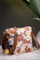 Lush Dusty Pink And Multi Floral Printed Polycotton Sling Bag