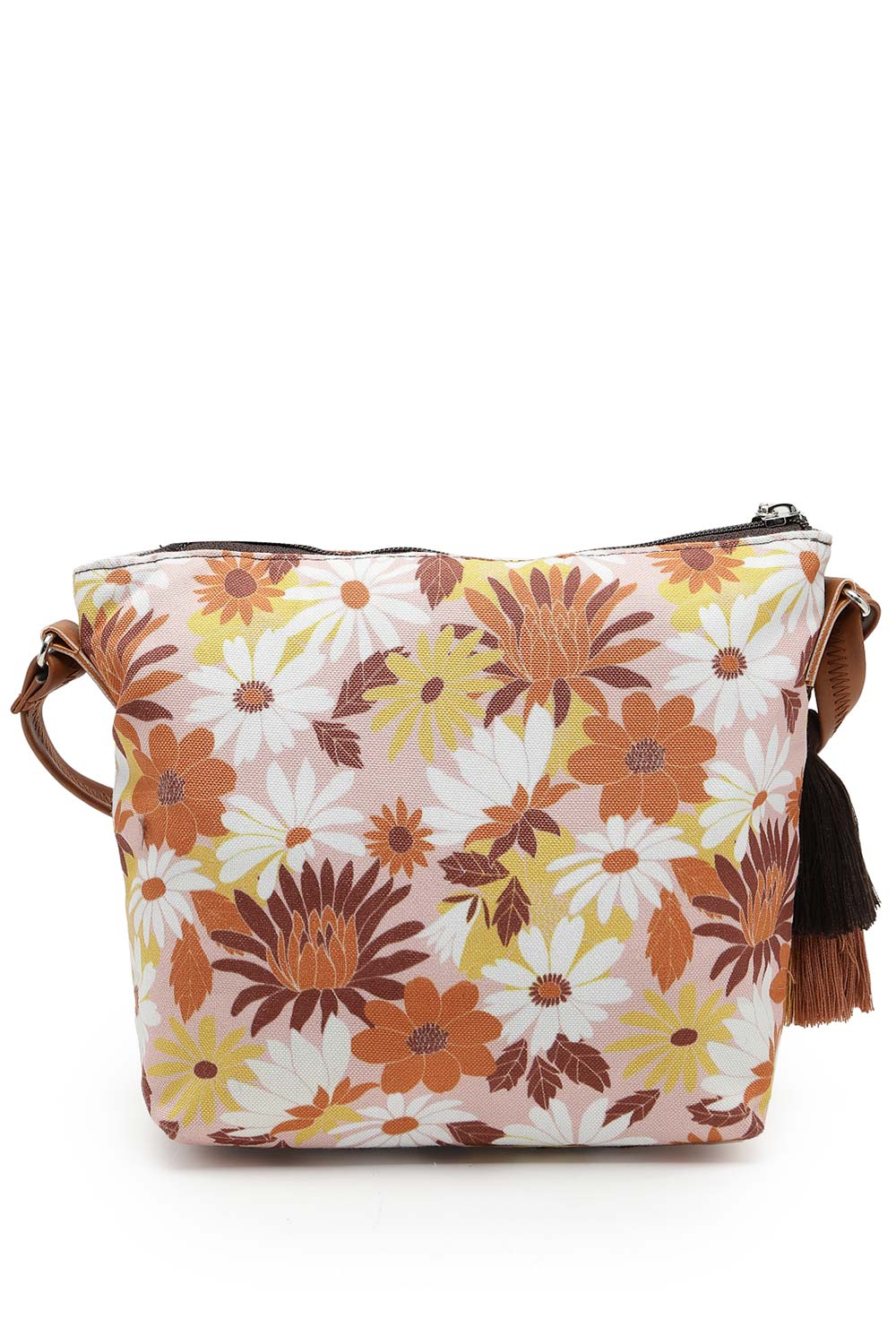 Lush Dusty Pink And Multi Floral Printed Polycotton Sling Bag