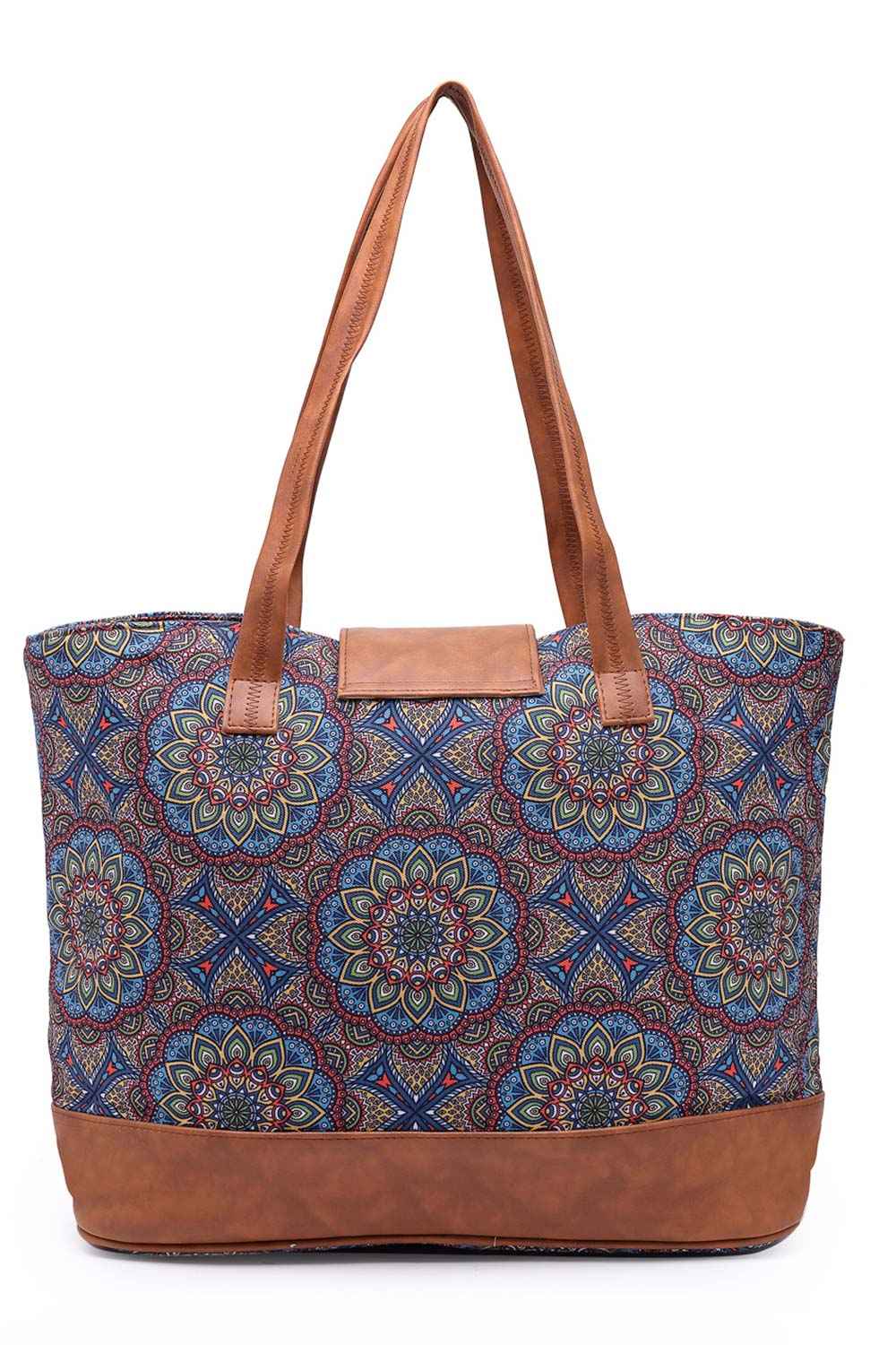 Tribal Navy And Tan Mandala Printed Polycotton Tote Bag