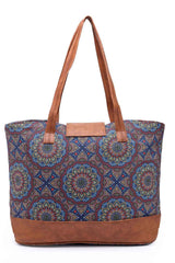 Tribal Navy And Tan Mandala Printed Polycotton Tote Bag