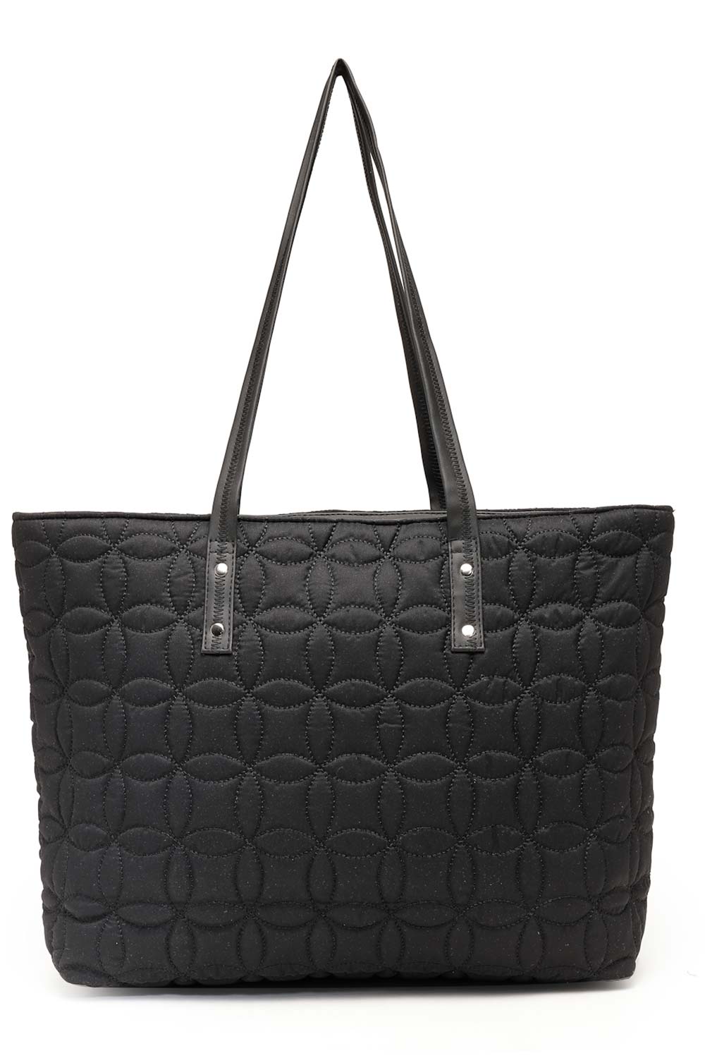 Black Maple Leaf Quilted Polyester Tote Bag