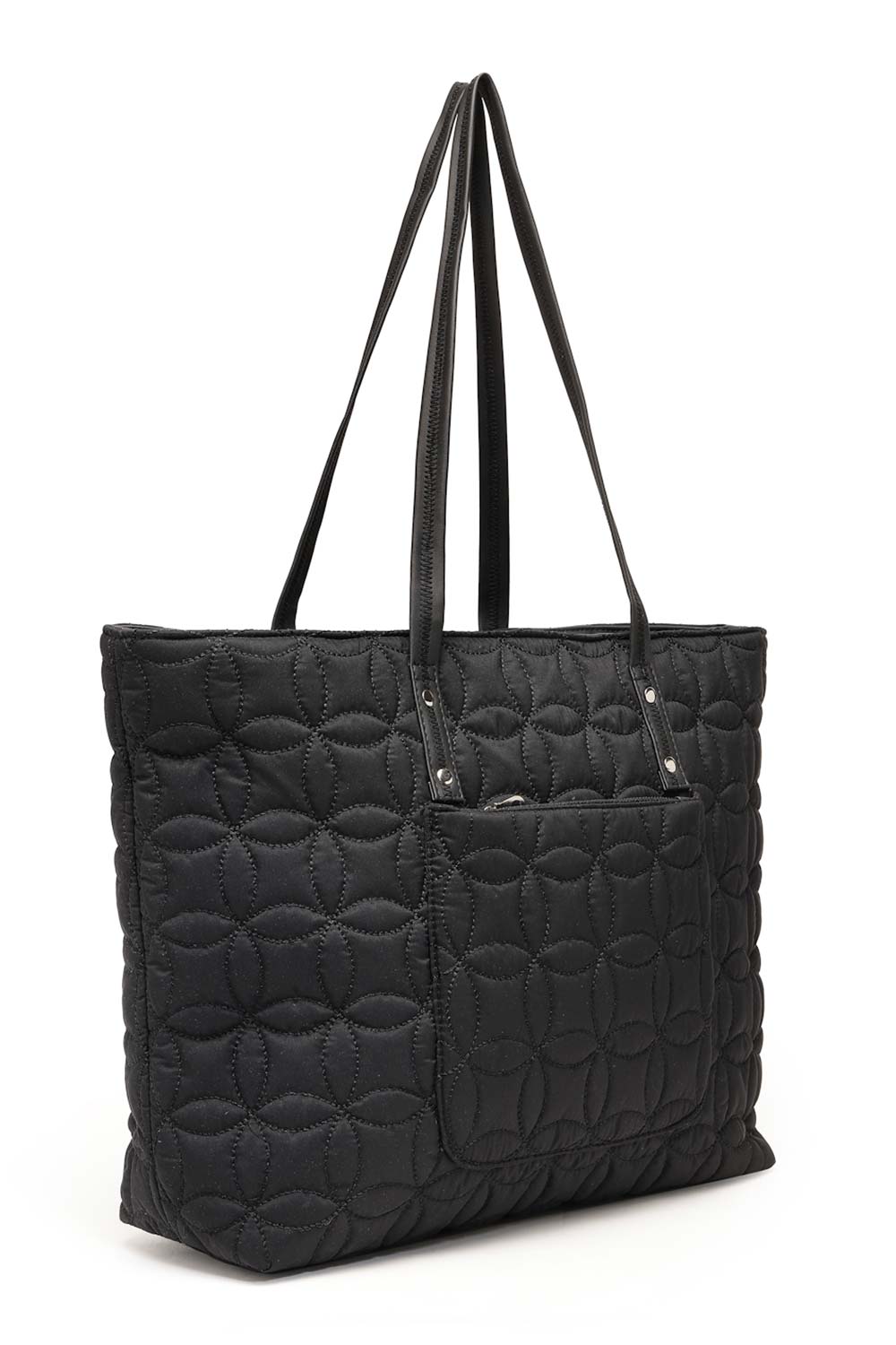 Black Maple Leaf Quilted Polyester Tote Bag