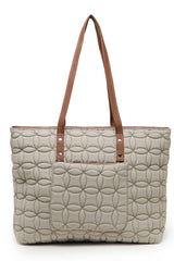 Beige Maple Leaf Quilted Polyester Tote Bag