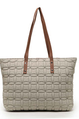 Beige Maple Leaf Quilted Polyester Tote Bag