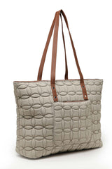 Beige Maple Leaf Quilted Polyester Tote Bag