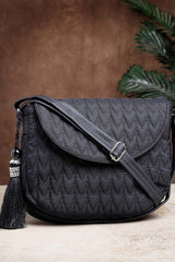 Black Chevron Quilted Polyester Sling Bag