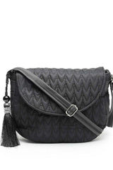 Black Chevron Quilted Polyester Sling Bag