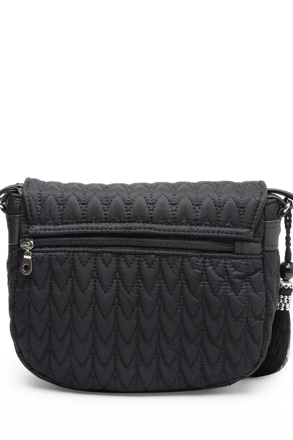 Black Chevron Quilted Polyester Sling Bag