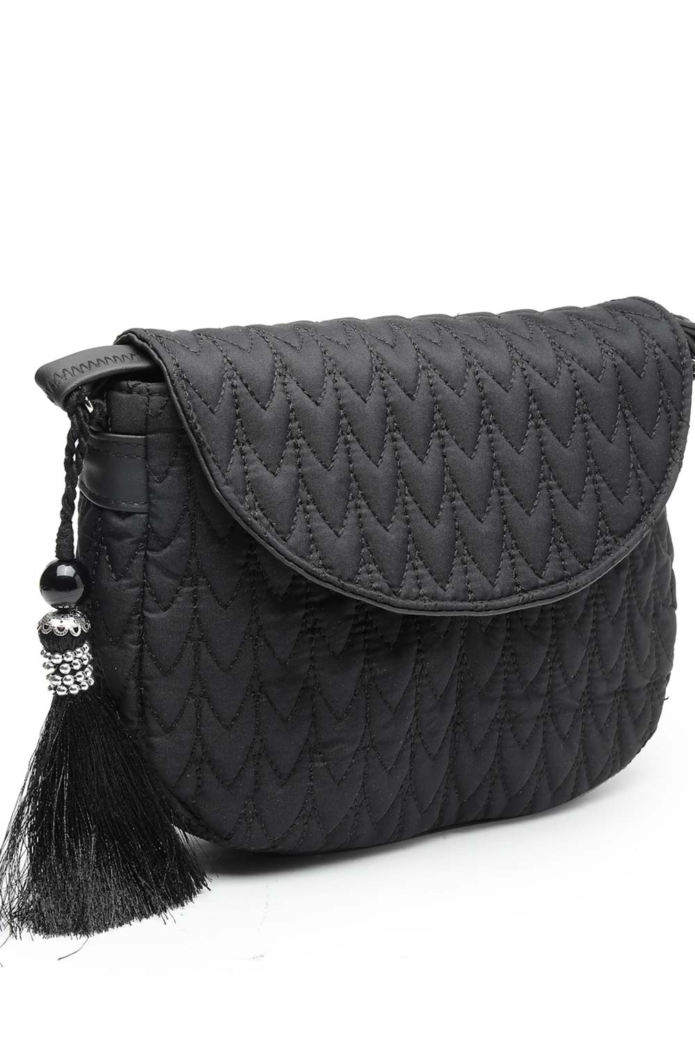 Black Chevron Quilted Polyester Sling Bag