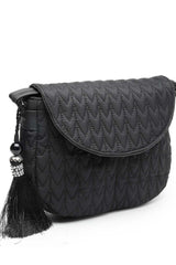 Black Chevron Quilted Polyester Sling Bag