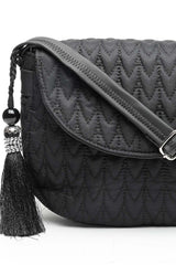 Black Chevron Quilted Polyester Sling Bag