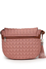 Coral And Tan Polyester And Vegan Leather Chevron Quilted Sling Bag