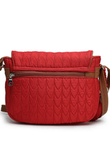 Red Chevron Quilted Polyester & Vegan Leather Sling Bag