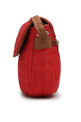 Red Chevron Quilted Polyester & Vegan Leather Sling Bag