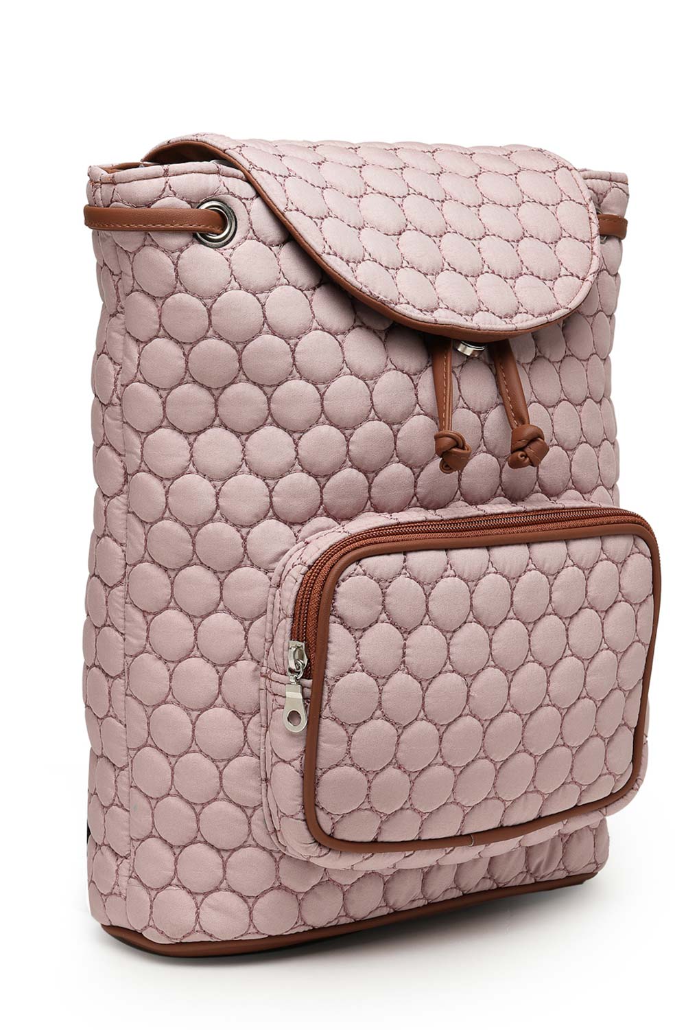 Dusty Pink Geometric Quilted Polyester Backpack Bag