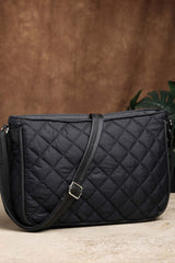 Black Geometric Quilted Polyester Sling Bag