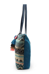 Geomat Turquoise Blue And Multi Ethnic Cotton Jacquard Tote Bag