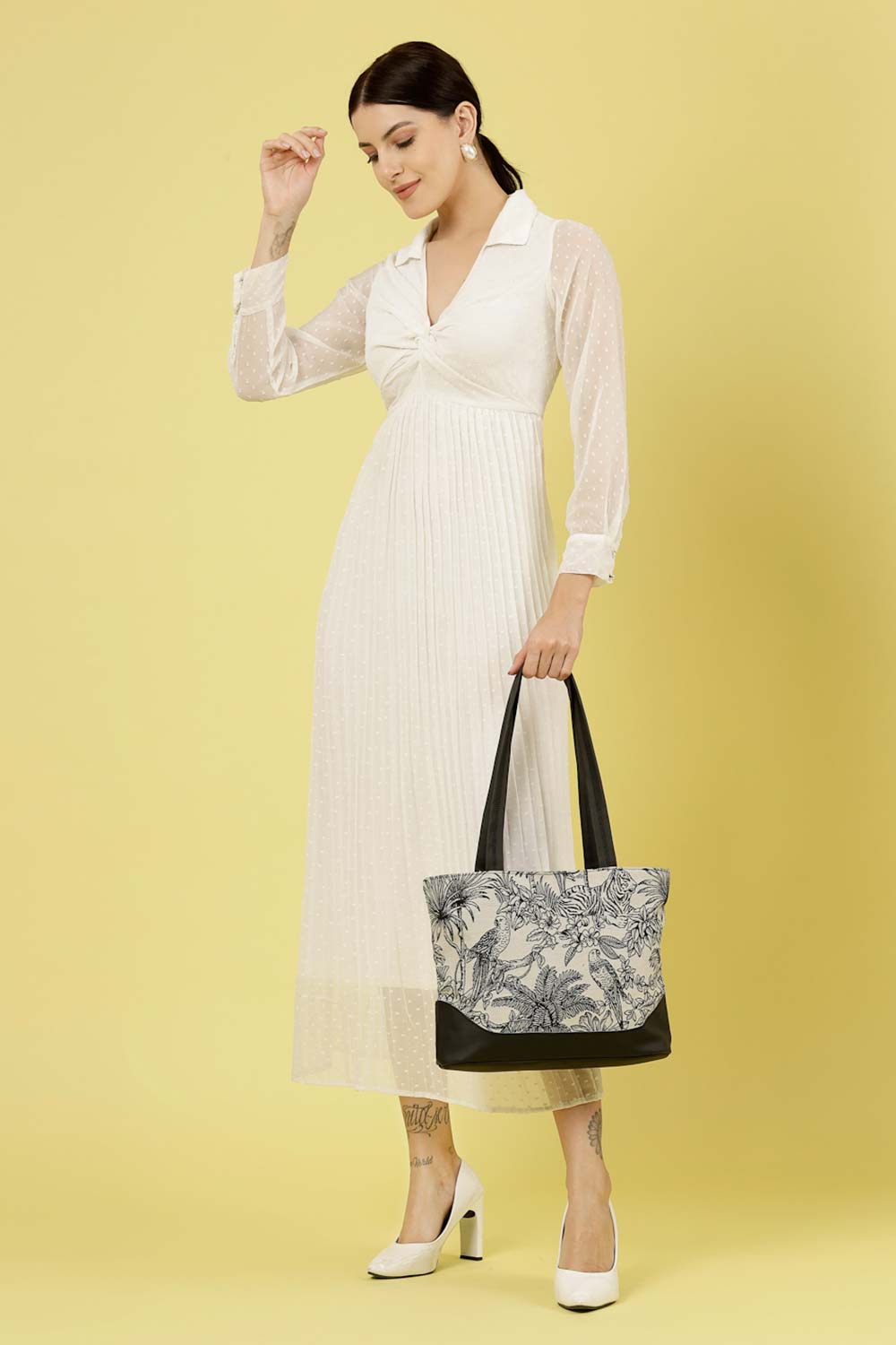 Animal Black And White Toile Cotton Jacquard Shoulder Bag