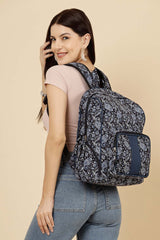 Lush Navy And White Floral Printed Polycotton Backpack