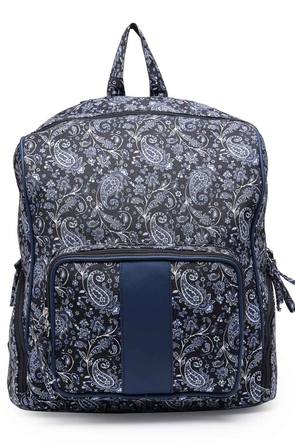 Lush Navy And White Floral Printed Polycotton Backpack