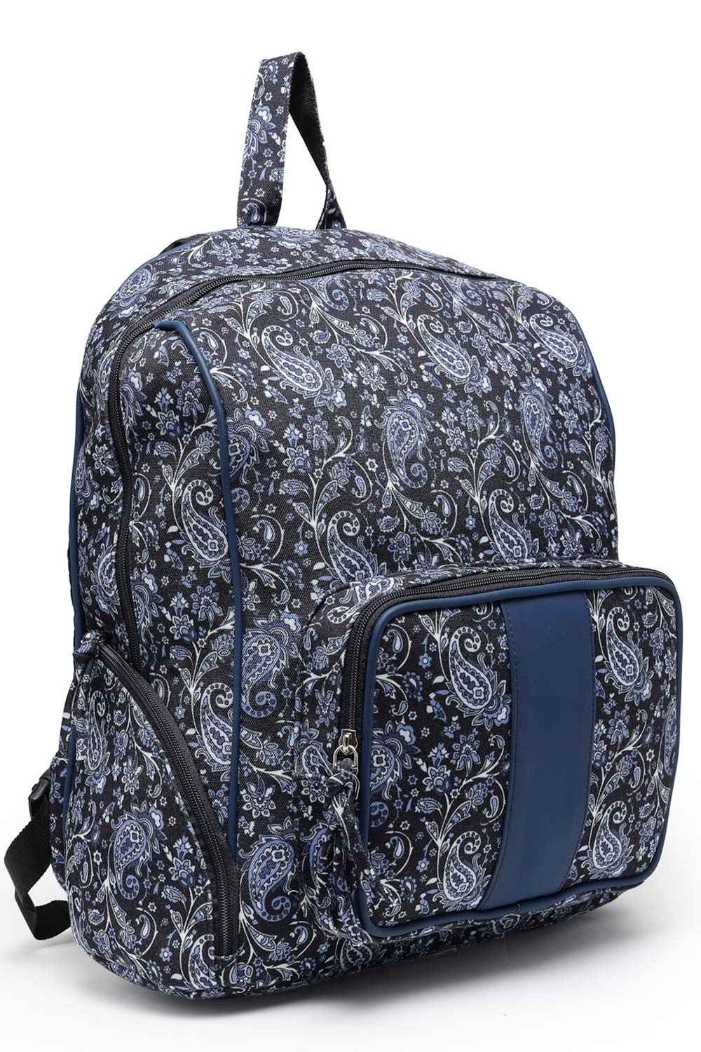 Lush Navy And White Floral Printed Polycotton Backpack