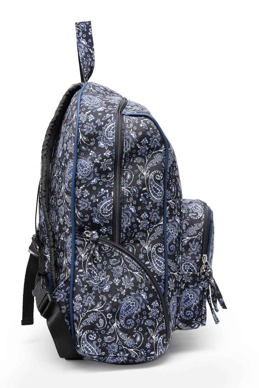 Lush Navy And White Floral Printed Polycotton Backpack