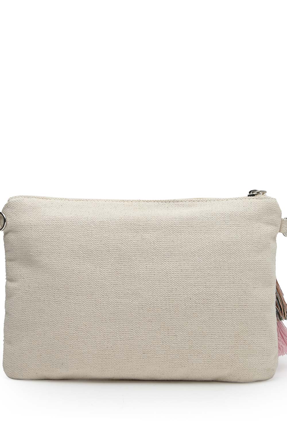 Kooky Beige And Multi Floral Embellished Handloom Cotton Canvas Sling Bag